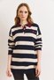 Women's Navy Blue Collar Detailed Heart Embroidered Polo Collar Knitwear Sweater Kzk-19001150 - 2