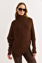 Women's Brown Turtleneck Asymmetrical Poncho Sweater Kzk-19001145 - 4