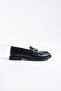 Ti̇ta Women's Black Leather Gold Buckle Detail Loafer Shoes – Classic & Modern Office Elegance - 5