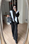 Striped Suit with Scarf Detail - Black