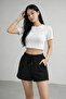 Women's Black Adjustable Drawstring High Waist Shorts - 2