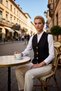 Women's V-Neck Sleeveless Fitted Cut Button Detailed Woven Vest Regular Length Lined Plain Pattern Stylish - 4