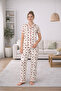 Premium Women's Ecru Viscose Shirt Collar Piped Buttons down Short Sleeve High Quality Pajama Set - 4