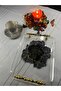 Gold Detailed Black Peony Design Laser Cut Cocktail & Presentation Napkin 6 Pieces - 4