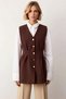 Women's V-Neck Sleeveless Fitted Woven Vest with Peplum Detail and Snap Closure Regular Length Lined - 5