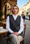 Women's V-Neck Sleeveless Plain Pattern Woven Lined Body-Fitting Vest with Snap Closure Regular Length - 4