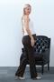 Maternity High Waist Wide Leg Striped Fabric Pants Brown - 5