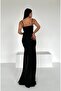 Women's Strappy Double-Breasted Collar Slit Flowers Fabric Evening Dress - 4