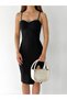 Women's Black Strap Collar Dress with Stone Detail and Slit Heart Collars - 3