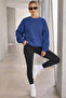 Women's Crew Neck Basic Oversized Sweatshirt Indigo - 2