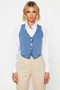 Women's V-Neck Sleeveless Fitted Denim Vest Plain Pattern Unlined Regular Length Basic Silhouette 100% Cotton - 5
