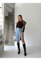 Front Zipper Detail Denim Skirt - 7