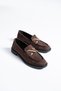 Ti̇ta Women's Black Leather Gold Buckle Detail Loafer Shoes – Classic & Modern Office Elegance - 3