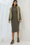 Khaki Crew Neck Midi Length Knitted Dress Alc-X14774 - 3