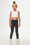 Anthracite Girls' Corded Fabric Velvet Tights with Pockets