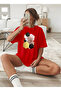Women's Modern Honeycomb Patterned Red T-Shirt
