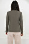Khaki Asymmetric Neck Accessory Detail Ruched Ribbed Knit Blouse ALC-X14357 - 7
