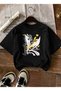Women's Gold Star Detailed Abstract Floral Black T-Shirt