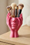Pink Makeup Organizer and Brush Holder with Female Silhouette Design - Stylish Cosmetic Organizer