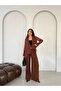 Women's Back and Sleeves Chiffon Detailed Brown Jacket Set