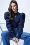 Navy Blue Crew Neck Low-Cut Princess Sleeve Knitwear Blouse Alc-X13069