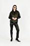 Leather Sleeves Velvet Textured Snap Fastener Women's Bomber Coat - 8