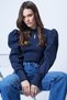 Navy Blue Crew Neck Low-Cut Princess Sleeve Knitwear Blouse Alc-X13069 - 5