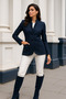 Women's Navy Blue Long Sleeve Viscose Jacket with Pockets - 2
