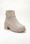 Women's Heeled Boots Beige Faux Leather Side Buckle Thick Sole - 4