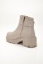 Women's Heeled Boots Beige Faux Leather Side Buckle Thick Sole - 5