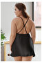 Women's Black Plus Size Satin Nightgown - Lace Trimmed Chest Plus Size Home Wear - 2
