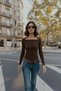 Brown Boat Neck Blouse with Shoulder Detail - 2
