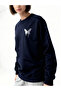 Livo Sweatshirt Lacevert Crew Neck Special Design Butterfly Printed - 2