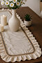 100% Cotton Ruffled Runner American Service Vintage Luxury Overlock Stitched Natural Fabric 40X110Cm - 3