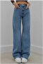 Medium Blue Snow Wash Stretch Fabric Palazzo Wide Leg Jean Pants - 3