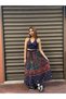 Navy Blue Color Floral Patterned Long Skirt Crop Set - 2