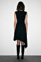 MELODRAMA Stretchy Fabric Round Neck Hem Asymmetric Belt Detail Black Dress - 6