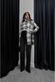 Gray Shawl with Diamond Pattern Polo Collar Sweater - 2
