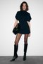 MAXINE Women's Mini Navy Dress with Pleat Details at the Shoulders and Waist, Mock Neck, Zipper, Short Sleeves - 2