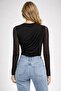 Slim Fit Slim Fit Tulle Long Sleeve Snap Fastener Bodysuit - 2