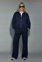 Women's Modal Fabric Zipper Detailed Elastic Waist Comfortable Fit 4 Seasons Daily Navy Blue Tracksuit Set