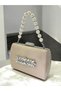 Beige Luxury Suede Crystal Stone Metal Handle Chain Women's Evening Dress Bag Wedding Engagement Graduation - 2