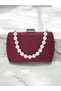Burgundy Luxury Suede Crystal Stone Metal Handle Chain Women's Evening Dress Bag - 7