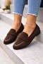 Women's Brown Stone Detailed Suede Elegant Ballerinas - 4