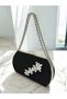 Black Luxury Suede Crystal Stone Metal Handle Chain Women's Evening Dress Bag Wedding Engagement Graduation