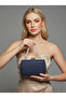 Navy Blue Luxury Suede Crystal Stone Metal Handle Chain Women's Evening Dress Bag
