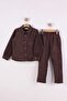 Premium Velvet Striped Boys' Shirt Top and Bottom Set - 2