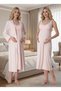 New Season Powder Striped Summer Lace Detailed Strap Stylish Maternity Dressing Gown Nightgown Set