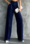 Pleated High Waist Stretch Fabric Woven Palazzo Pants 4074 - 4