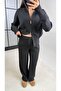 Black Double Zipper Cardigan Elastic Waist Pants Knitwear Set Gaus-01090 - 6